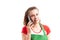 Â Female storekeeper or retail worker using smartphone to call